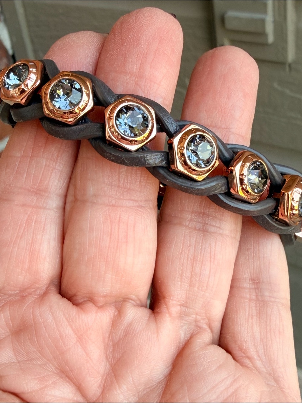 Vintage Henri Bendel Swarovski Crystal Leather Bracelet - Picture 3 of 9